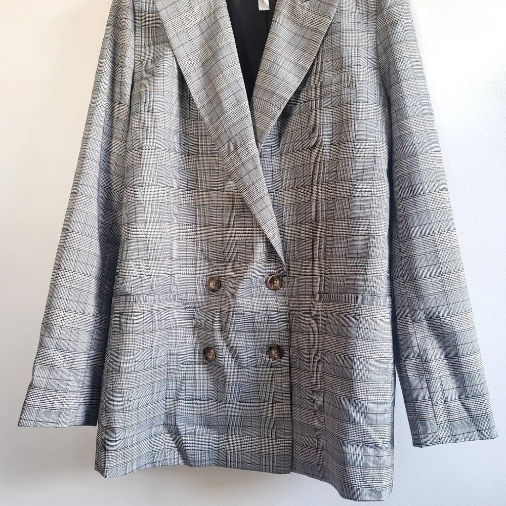 New Anthropologie Hutch Classic Longline Double Breasted Plaid Maize Blazer Sz M